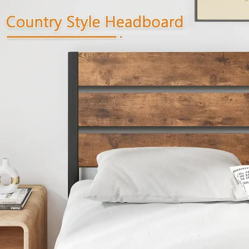Cadre de lit plateforme marron/ardoise/noir avec tête de lit en bois – Lit simple/double/grand lit, 1 à 2 personnes