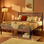Cadre de lit plateforme marron/ardoise/noir avec tête de lit en bois – Lit simple/double/grand lit, 1 à 2 personnes