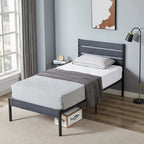 Cadre de lit plateforme marron/ardoise/noir avec tête de lit en bois – Lit simple/double/grand lit, 1 à 2 personnes