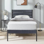 Cadre de lit plateforme marron/ardoise/noir avec tête de lit en bois – Lit simple/double/grand lit, 1 à 2 personnes