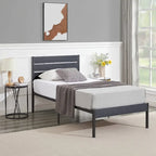 Cadre de lit plateforme marron/ardoise/noir avec tête de lit en bois – Lit simple/double/grand lit, 1 à 2 personnes