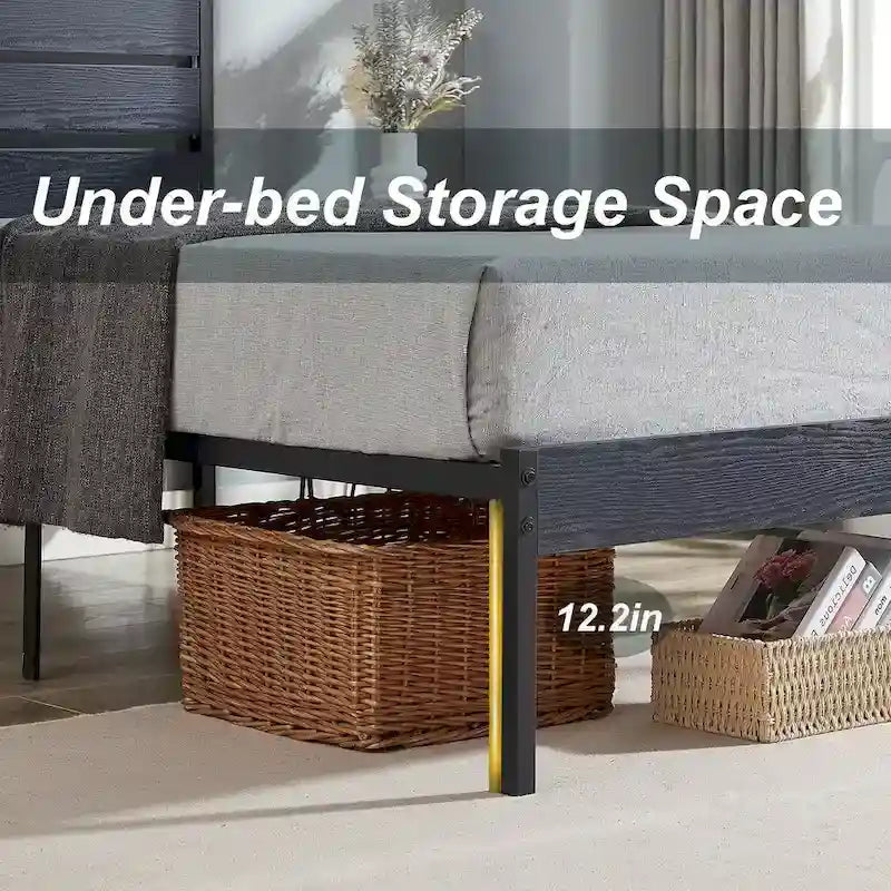 Cadre de lit plateforme marron/ardoise/noir avec tête de lit en bois – Lit simple/double/grand lit, 1 à 2 personnes