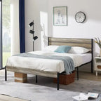Cadre de lit plateforme marron/ardoise/noir avec tête de lit en bois – Lit simple/double/grand lit, 1 à 2 personnes