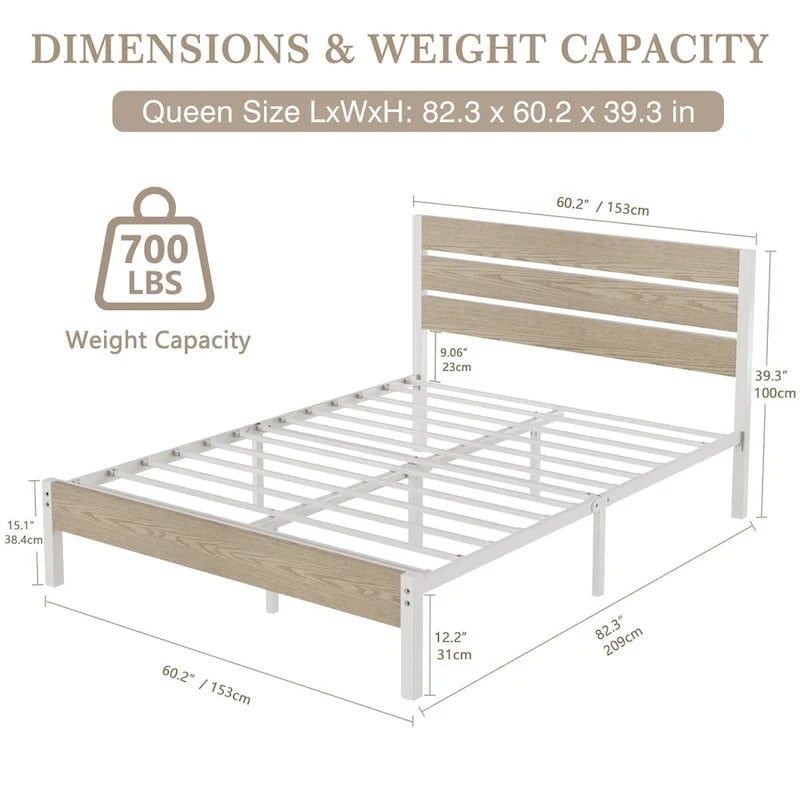 Cadre de lit plateforme marron/ardoise/noir avec tête de lit en bois – Lit simple/double/grand lit, 1 à 2 personnes