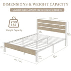 Cadre de lit plateforme marron/ardoise/noir avec tête de lit en bois – Lit simple/double/grand lit, 1 à 2 personnes