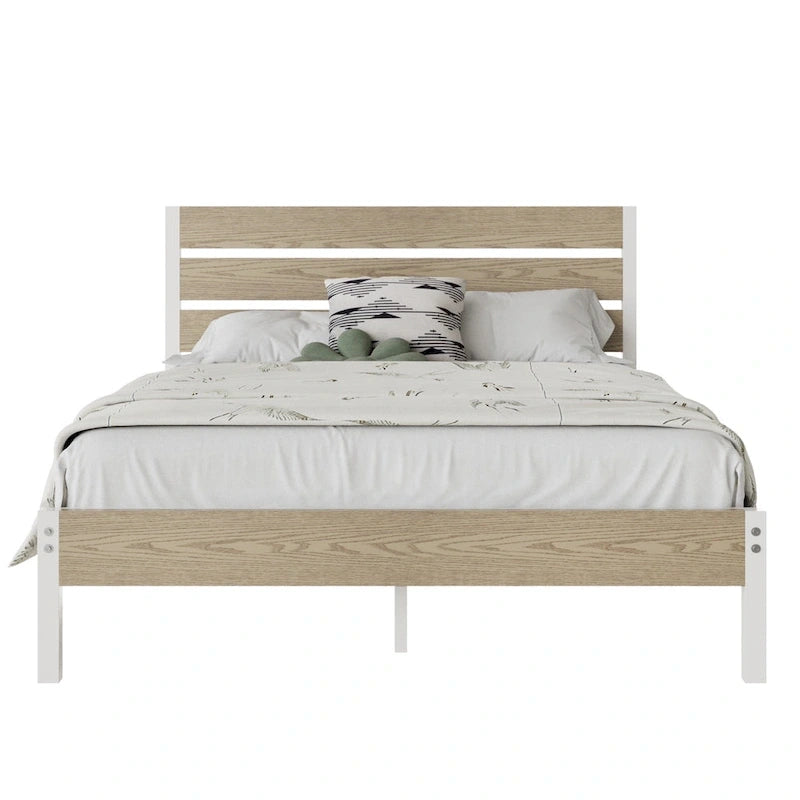 Cadre de lit plateforme marron/ardoise/noir avec tête de lit en bois – Lit simple/double/grand lit, 1 à 2 personnes