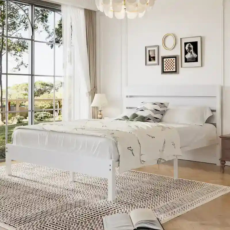 Cadre de lit plateforme marron/ardoise/noir avec tête de lit en bois – Lit simple/double/grand lit, 1 à 2 personnes