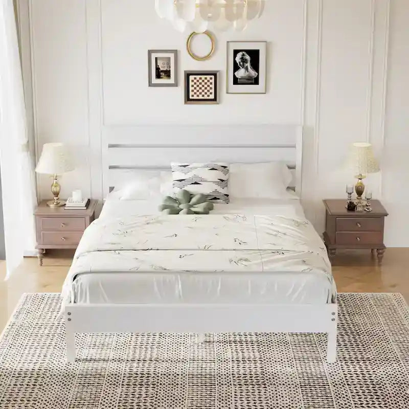 Cadre de lit plateforme marron/ardoise/noir avec tête de lit en bois – Lit simple/double/grand lit, 1 à 2 personnes