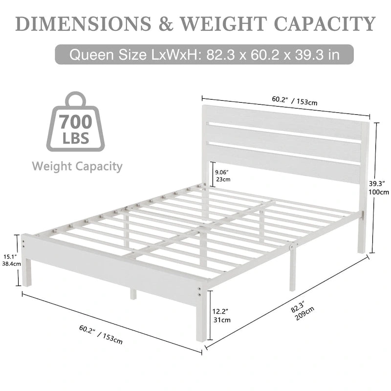 Cadre de lit plateforme marron/ardoise/noir avec tête de lit en bois – Lit simple/double/grand lit, 1 à 2 personnes