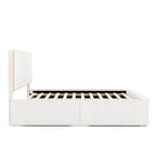 Lit plateforme en polaire, taille double, gris/blanc, 4 tiroirs, bord doré, pour 2 personnes
