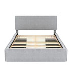 Lit plateforme en polaire, taille double, gris/blanc, 4 tiroirs, bord doré, pour 2 personnes