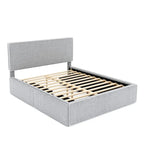 Lit plateforme en polaire, taille double, gris/blanc, 4 tiroirs, bord doré, pour 2 personnes