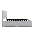 Lit plateforme en polaire, taille double, gris/blanc, 4 tiroirs, bord doré, pour 2 personnes
