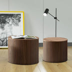 Ensemble de 2 tables basses gigognes cylindriques, Noyer/Noir, Plateau amovible