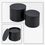 Ensemble de 2 tables basses gigognes cylindriques, Noyer/Noir, Plateau amovible