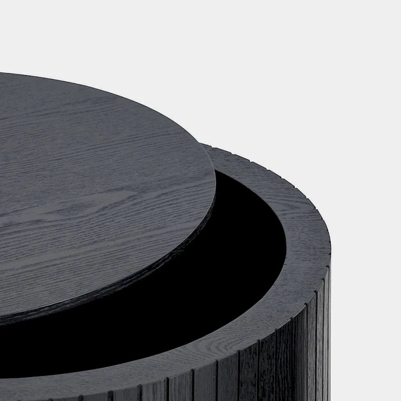 Ensemble de 2 tables basses gigognes cylindriques, Noyer/Noir, Plateau amovible