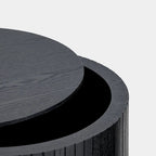 Ensemble de 2 tables basses gigognes cylindriques, Noyer/Noir, Plateau amovible