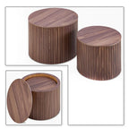 Ensemble de 2 tables basses gigognes cylindriques, Noyer/Noir, Plateau amovible