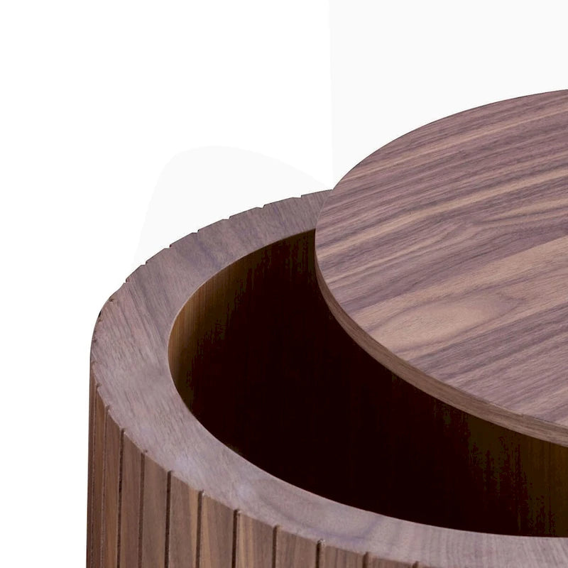 Ensemble de 2 tables basses gigognes cylindriques, Noyer/Noir, Plateau amovible