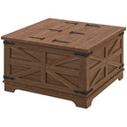 Table basse de ferme avec rangement, table basse avec plateau relevable à charnière et espace caché, table basse carrée