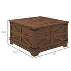 Table basse de ferme avec rangement, table basse avec plateau relevable à charnière et espace caché, table basse carrée
