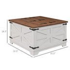 Table basse de ferme avec rangement, table basse avec plateau relevable à charnière et espace caché, table basse carrée