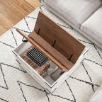 Table basse de ferme avec rangement, table basse avec plateau relevable à charnière et espace caché, table basse carrée