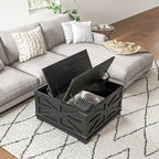 Table basse de ferme avec rangement, table basse avec plateau relevable à charnière et espace caché, table basse carrée
