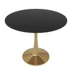 Table de salle à manger ronde 35 pouces pour 4 personnes avec plateau en MDF et piètement en acier doré pour cuisine et salle à manger