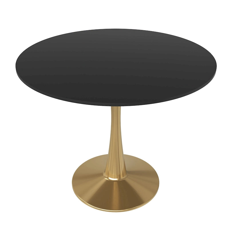 Table de salle à manger ronde 35 pouces pour 4 personnes avec plateau en MDF et piètement en acier doré pour cuisine et salle à manger