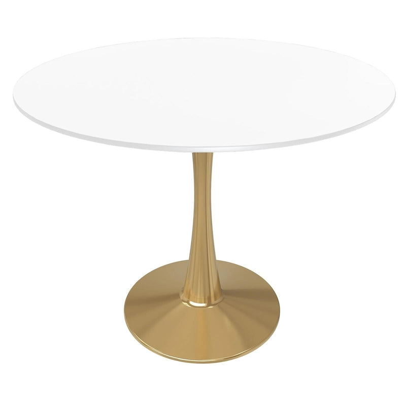 Table de salle à manger ronde 35 pouces pour 4 personnes avec plateau en MDF et piètement en acier doré pour cuisine et salle à manger