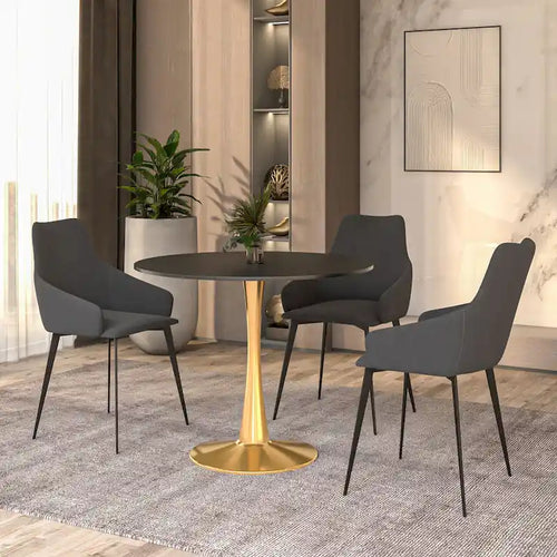 Table de salle à manger ronde 35 pouces pour 4 personnes avec plateau en MDF et piètement en acier doré pour cuisine et salle à manger
