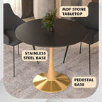 Table de salle à manger ronde 35 pouces pour 4 personnes avec plateau en MDF et piètement en acier doré pour cuisine et salle à manger