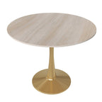Table de salle à manger ronde 35 pouces pour 4 personnes avec plateau en MDF et piètement en acier doré pour cuisine et salle à manger