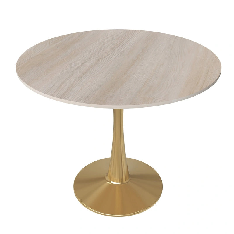 Table de salle à manger ronde 35 pouces pour 4 personnes avec plateau en MDF et piètement en acier doré pour cuisine et salle à manger