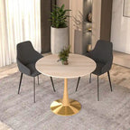 Table de salle à manger ronde 35 pouces pour 4 personnes avec plateau en MDF et piètement en acier doré pour cuisine et salle à manger