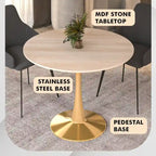 Table de salle à manger ronde 35 pouces pour 4 personnes avec plateau en MDF et piètement en acier doré pour cuisine et salle à manger