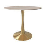 Table de salle à manger ronde 35 pouces pour 4 personnes avec plateau en MDF et piètement en acier doré pour cuisine et salle à manger