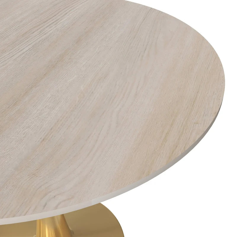 Table de salle à manger ronde 35 pouces pour 4 personnes avec plateau en MDF et piètement en acier doré pour cuisine et salle à manger