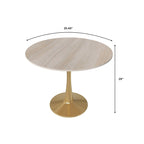Table de salle à manger ronde 35 pouces pour 4 personnes avec plateau en MDF et piètement en acier doré pour cuisine et salle à manger