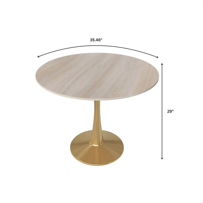 Table de salle à manger ronde 35 pouces pour 4 personnes avec plateau en MDF et piètement en acier doré pour cuisine et salle à manger