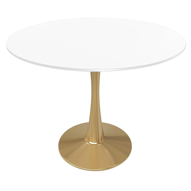 Table de salle à manger ronde 35 pouces pour 4 personnes avec plateau en MDF et piètement en acier doré pour cuisine et salle à manger