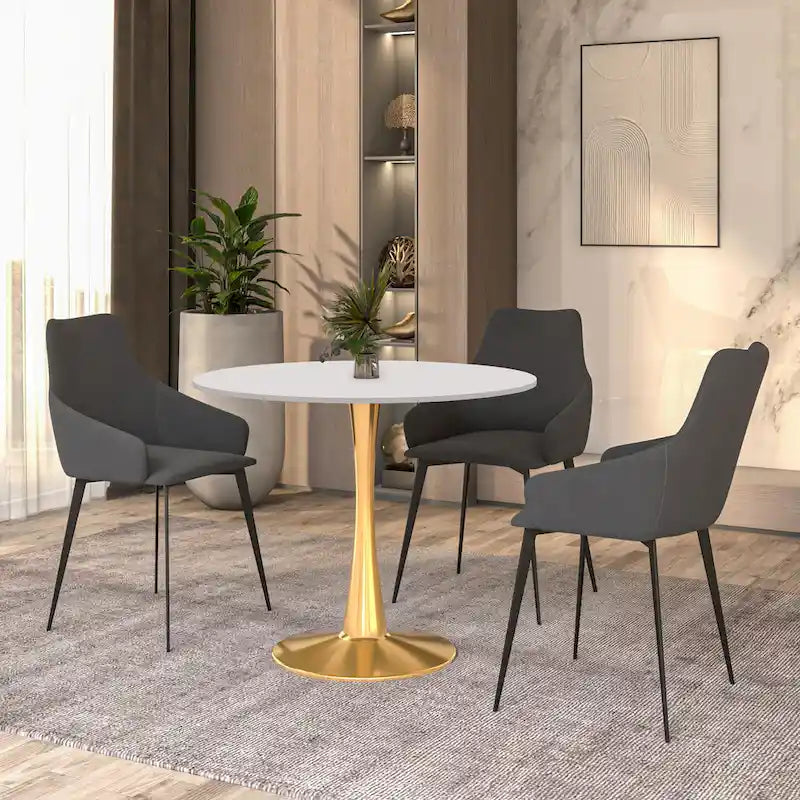 Table de salle à manger ronde 35 pouces pour 4 personnes avec plateau en MDF et piètement en acier doré pour cuisine et salle à manger
