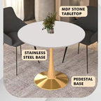Table de salle à manger ronde 35 pouces pour 4 personnes avec plateau en MDF et piètement en acier doré pour cuisine et salle à manger