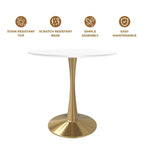 Table de salle à manger ronde 35 pouces pour 4 personnes avec plateau en MDF et piètement en acier doré pour cuisine et salle à manger