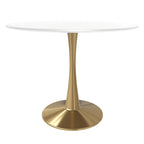Table de salle à manger ronde 35 pouces pour 4 personnes avec plateau en MDF et piètement en acier doré pour cuisine et salle à manger