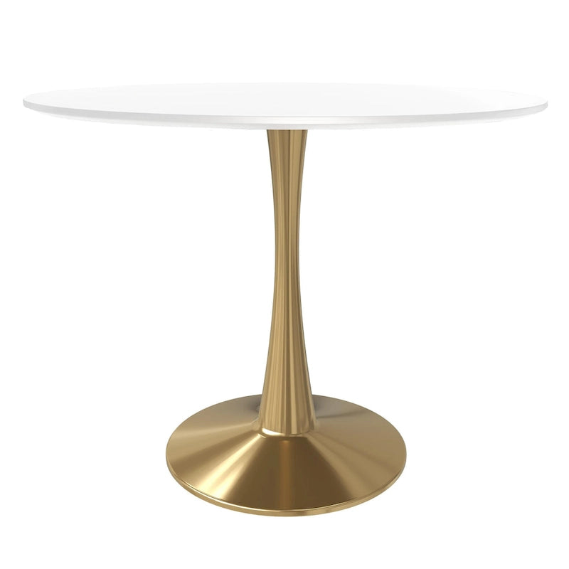 Table de salle à manger ronde 35 pouces pour 4 personnes avec plateau en MDF et piètement en acier doré pour cuisine et salle à manger