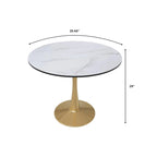 Table de salle à manger ronde 35 pouces pour 4 personnes avec plateau en MDF et piètement en acier doré pour cuisine et salle à manger