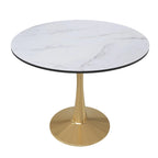 Table de salle à manger ronde 35 pouces pour 4 personnes avec plateau en MDF et piètement en acier doré pour cuisine et salle à manger