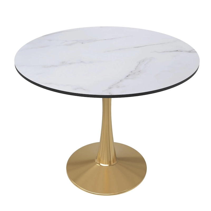 Table de salle à manger ronde 35 pouces pour 4 personnes avec plateau en MDF et piètement en acier doré pour cuisine et salle à manger